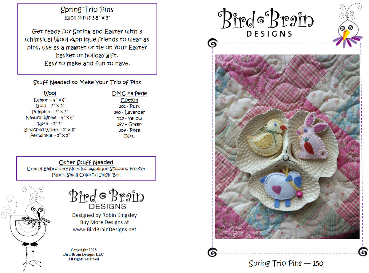 Spring Trio - Wool Applique Pattern - Shipped