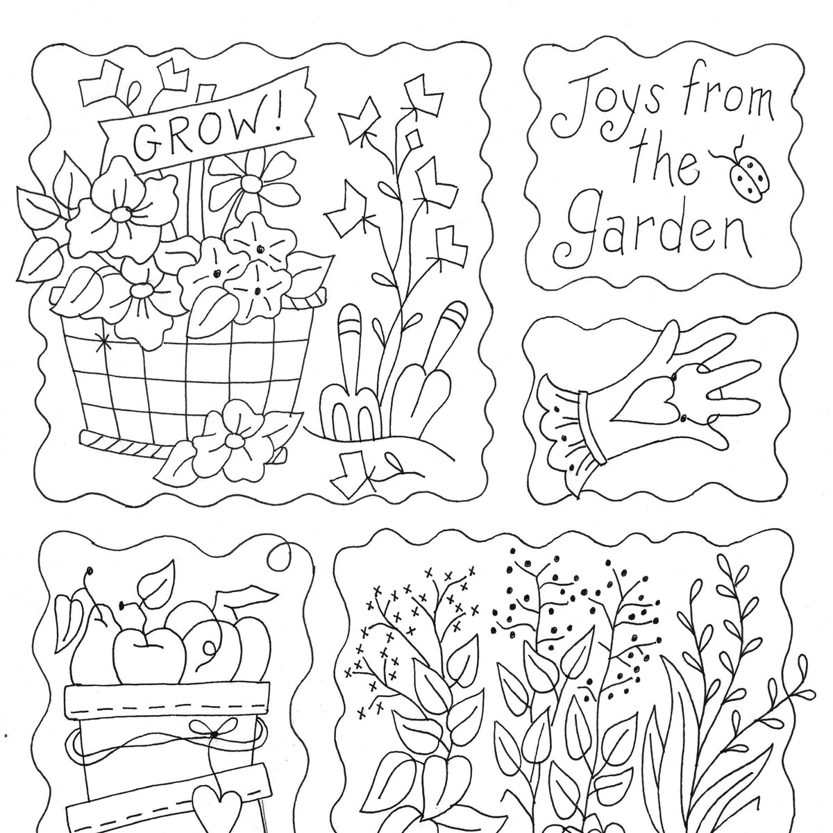 Joys from the Garden RedWork - Hand Embroidery Pattern - Shipped