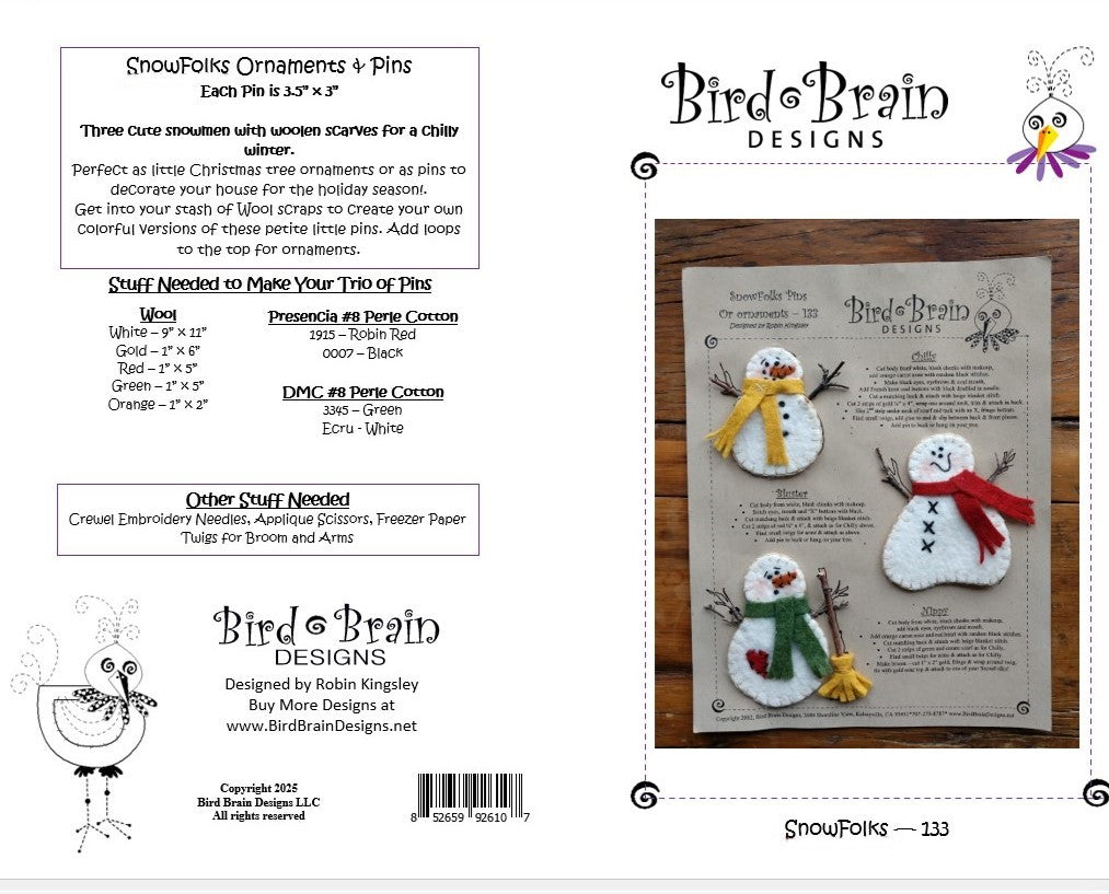 Snowfolks - Wool Applique Pattern - Shipped