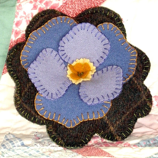 Lavender Pansy Pin Cushion - Wool Applique Pattern - Shipped