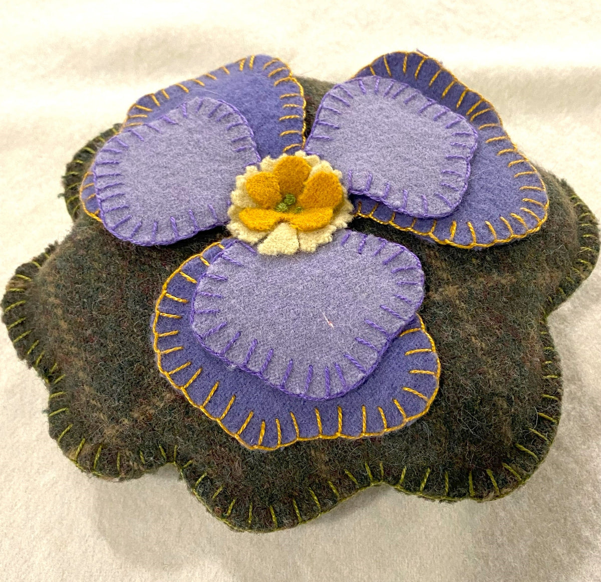 Lavender Pansy Pin Cushion - Wool Applique Pattern - Shipped