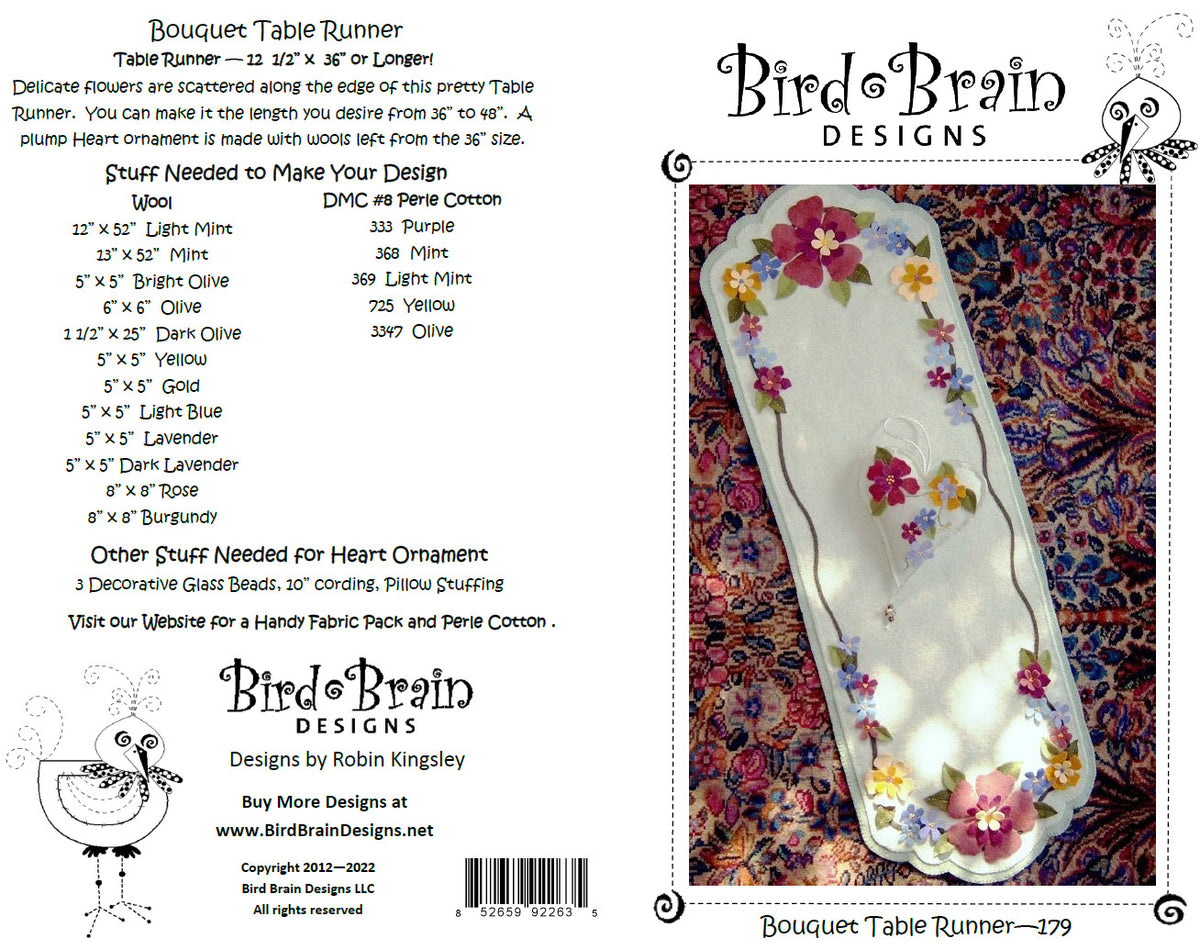 Bouquet Table Runner - Wool Applique Pattern - Shipped