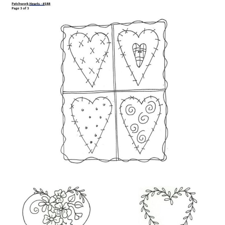 Patchwork Hearts - Hand Embroidery Pattern - Download