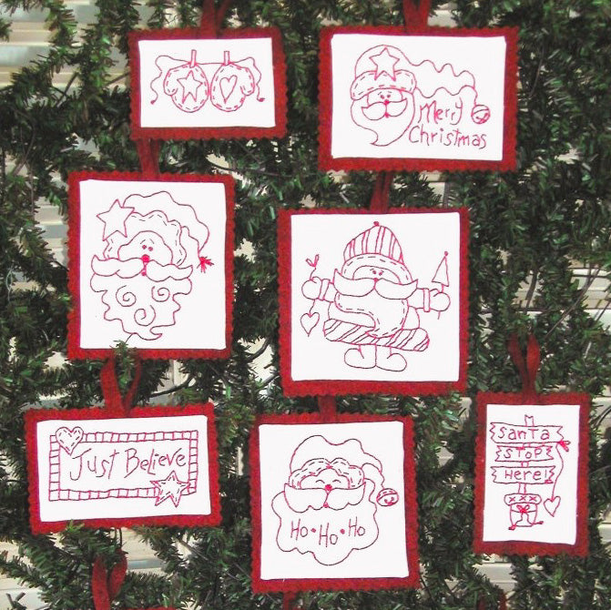 Santa Redwork Ornaments - BBD No-Trace