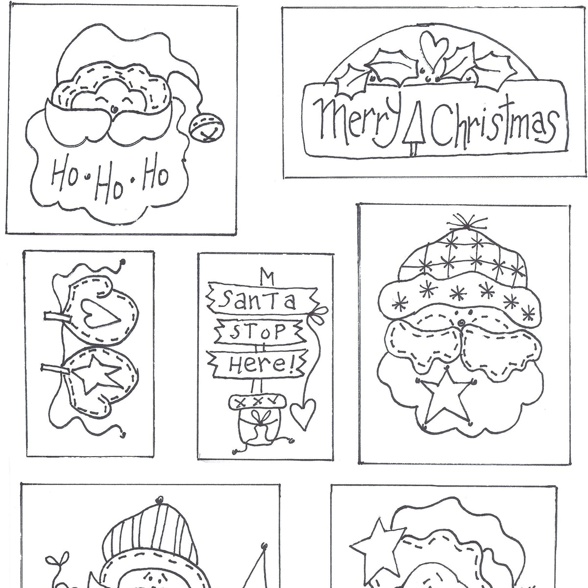 Santa Redwork Ornaments - Hand Embroidery Pattern - Shipped