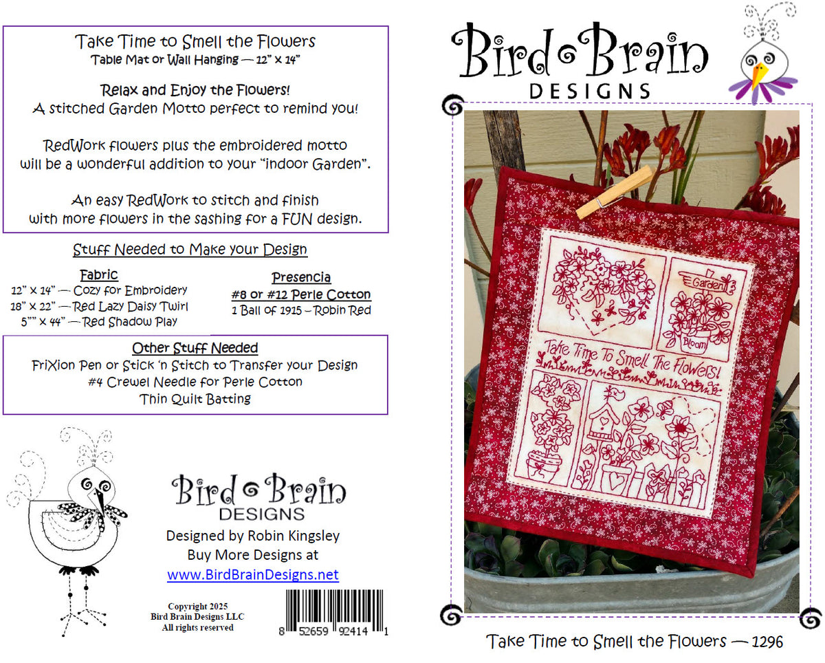 Take Time to Smell the Flowers - Hand Embroidery Pattern - Download
