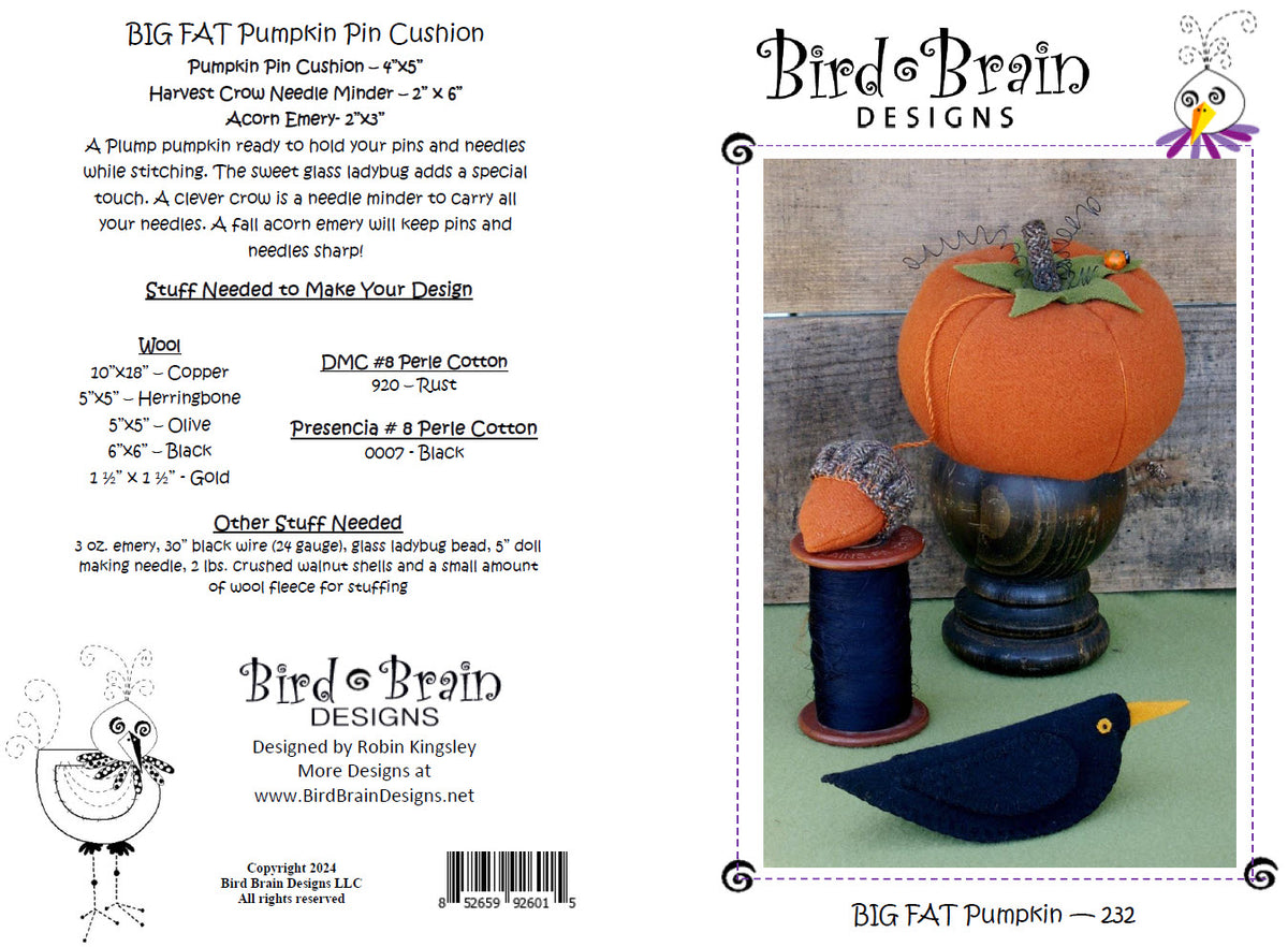 BIG FAT Pumpkin Pin Cushion Set - Wool Applique Pattern - Shipped