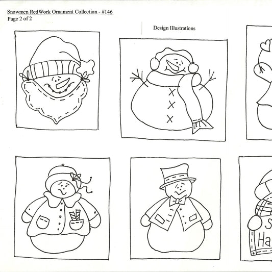 Snowmen Redwork Ornaments - BBD No-Trace