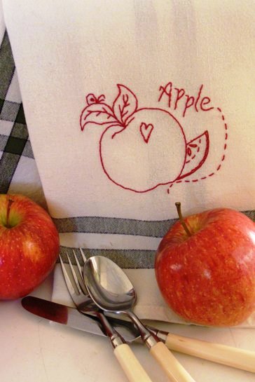 Fruit & Veggie - Apple Tea Towel - Hand Embroidery Pattern - Download