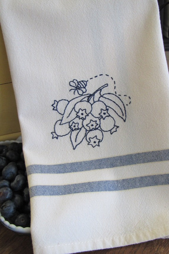 Fruit & Veggie - Blueberries Tea Towel - Hand Embroidery Pattern - Download