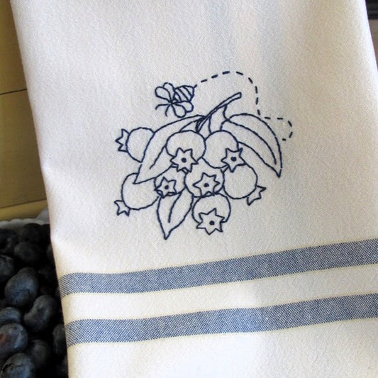 Fruit & Veggie - Blueberries Tea Towel - Hand Embroidery Pattern - Download