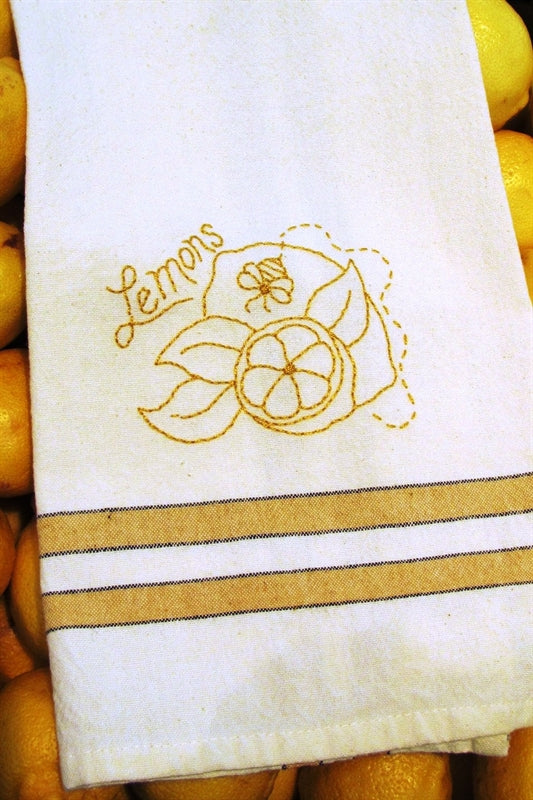 Fruit & Veggie - Lemons Tea Towel - Hand Embroidery Pattern - Download