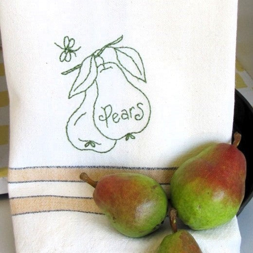 Fruit & Veggie - Pears Tea Towel - Hand Embroidery Pattern - Download