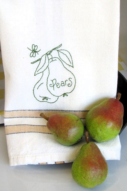 Fruit & Veggie - Pears Tea Towel - Hand Embroidery Pattern - Download