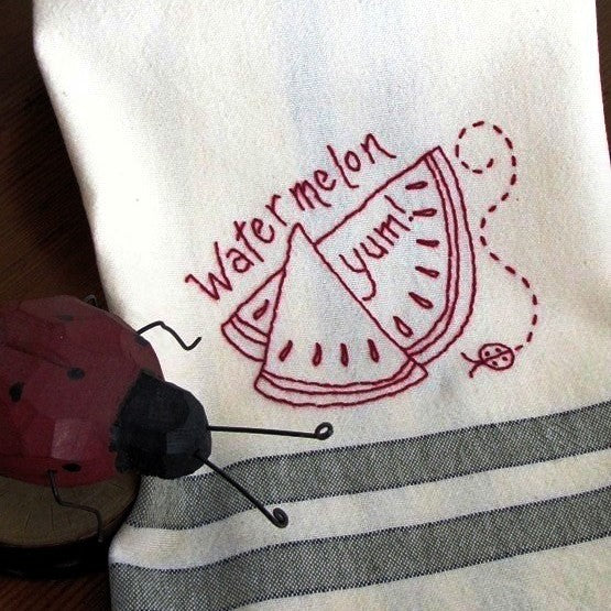 Fruit & Veggie - Watermelon Tea Towel - Hand Embroidery Pattern - Download