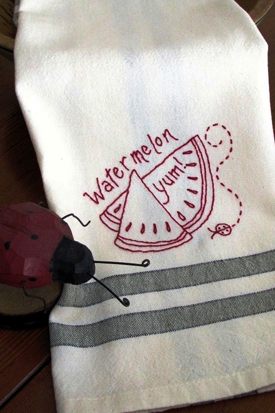 Fruit & Veggie - Watermelon Tea Towel - Hand Embroidery Pattern - Download