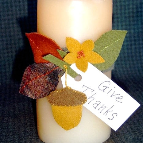 Give Thanks Candle Wrap - Wool Applique Pattern - Download