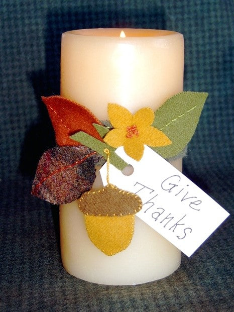 Give Thanks Candle Wrap - Wool Applique Pattern - Download