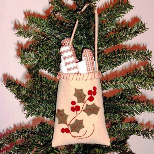 Holiday Holly Wool Gift Bag - Wool Applique Pattern - Download