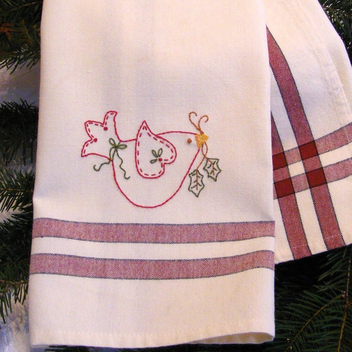 Holiday Dove Tea Towel - Hand Embroidery Pattern - Download