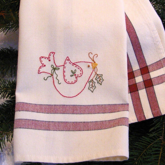 Holiday Dove Tea Towel - Hand Embroidery Pattern - Download
