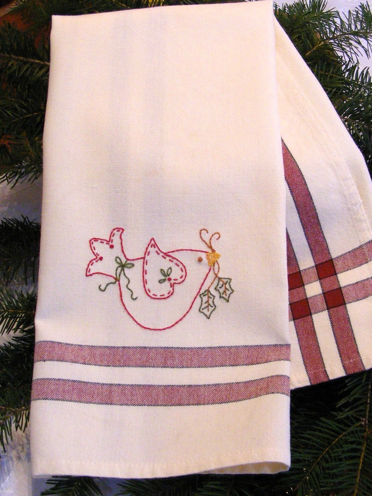 Holiday Dove Tea Towel - Hand Embroidery Pattern - Download