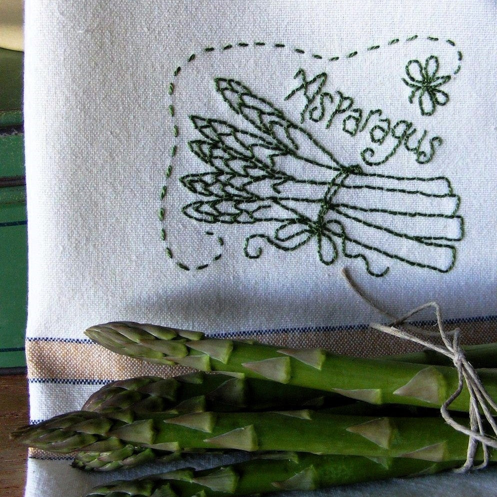 Fruit & Veggie - Asparagus Tea Towels - Hand Embroidery Pattern - Download