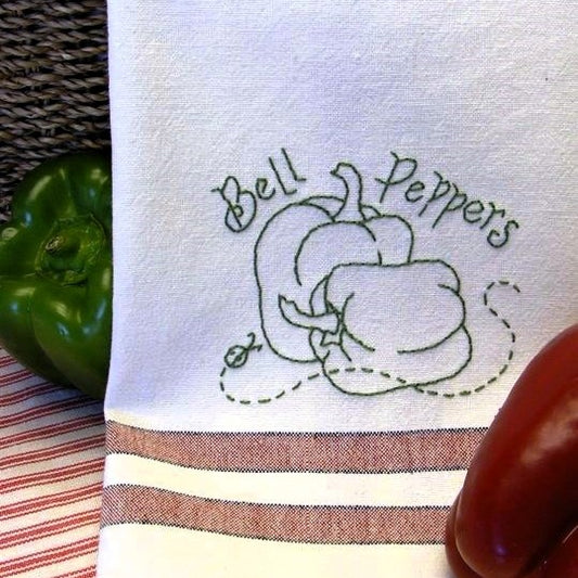 Fruit & Veggie - Bell Peppers Tea Towel - Hand Embroidery Pattern - Download