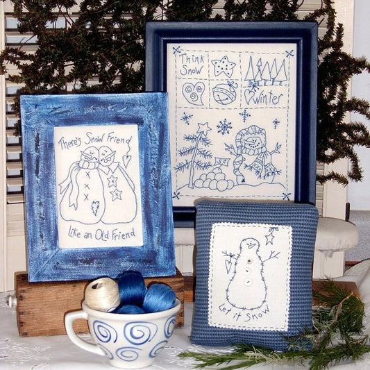 Winter Snowman BlueWork - Hand Embroidery Pattern - Download