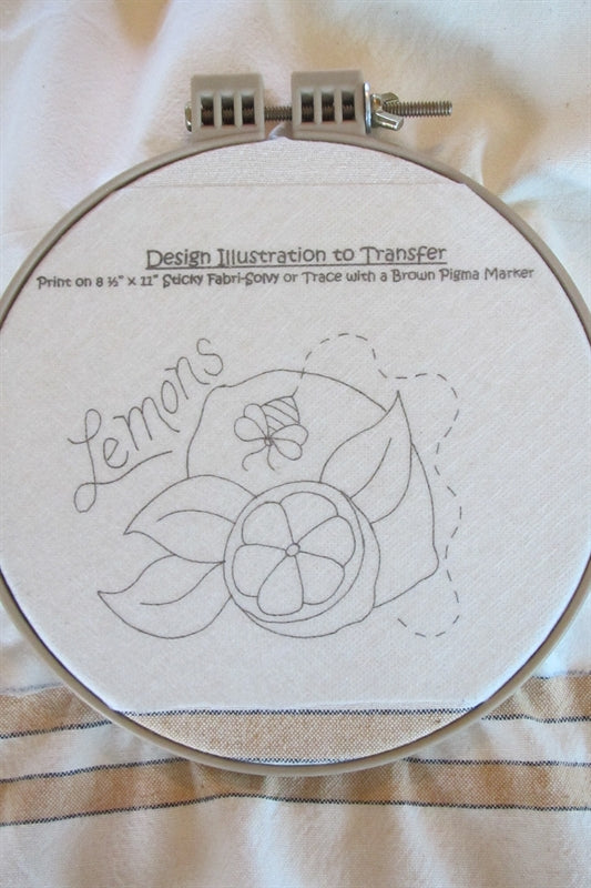 Fruit & Veggie - Lemons Tea Towel - Hand Embroidery Pattern - Download