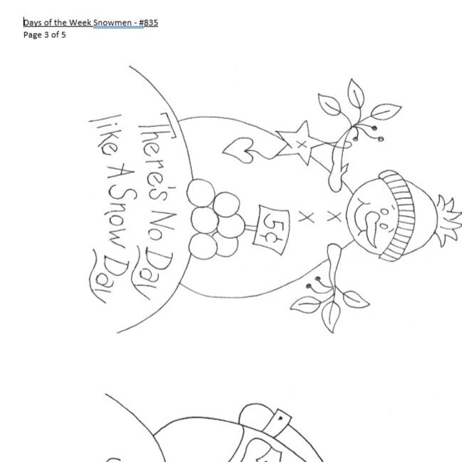 Days of the Week Snowmen - Hand Embroidery Pattern - Shipped