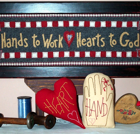 Hands and Heart Wall Hanging & Mini Pillows - Wool Applique Pattern - Shipped
