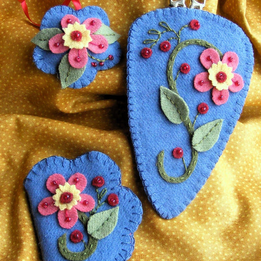 Coral Blossoms Needlework Set - Wool Applique Pattern - Shipped