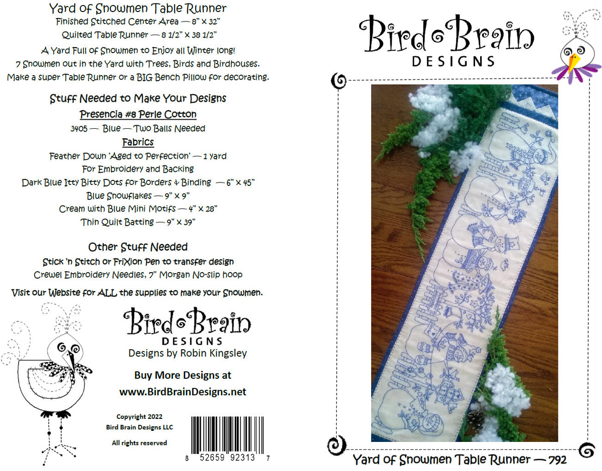 Yard of Snowmen - Hand Embroidery Pattern - Shipped