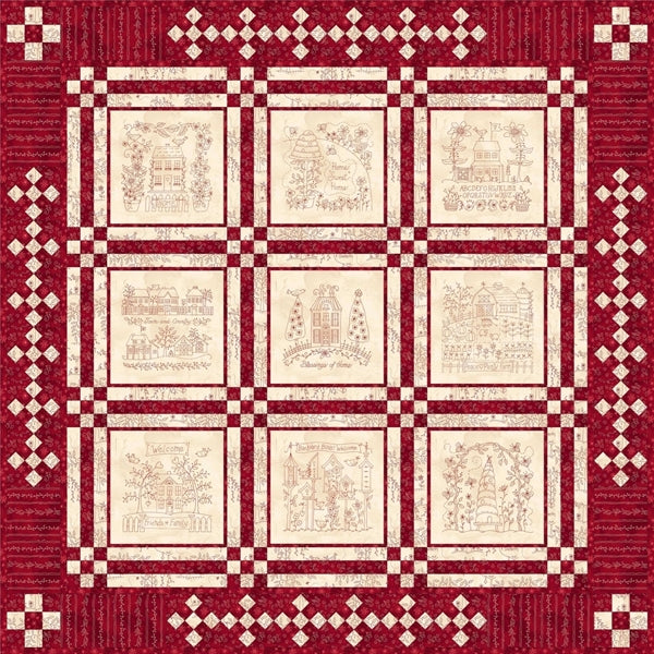 Home and Heart Redwork Quilt - BBD No-Trace