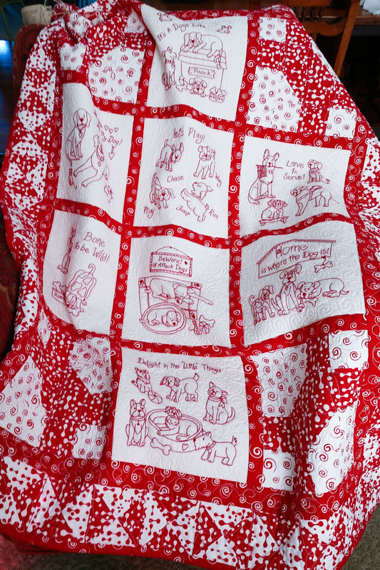 It's A Dog's Life Quilt - Hand Embroidery Pattern - Shipped