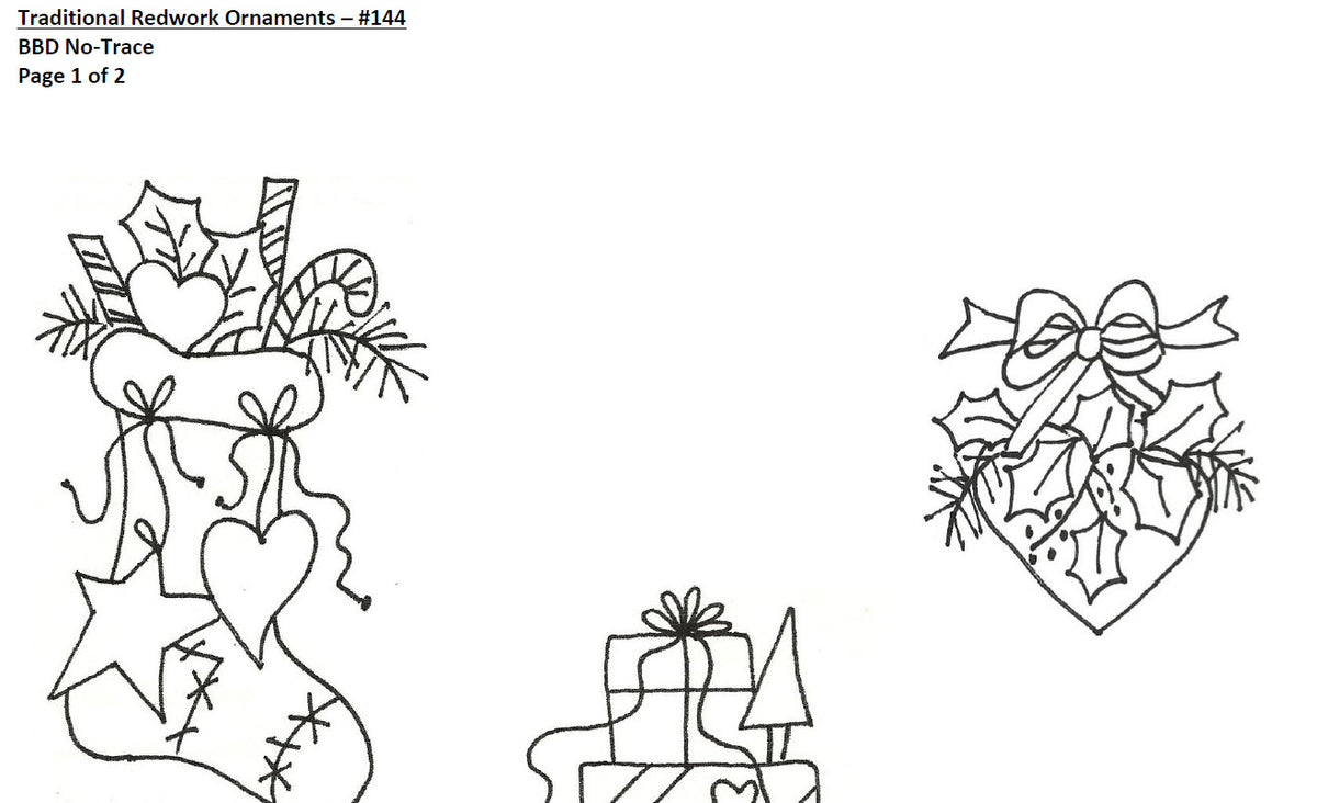 Traditional Redwork Ornaments - Hand Embroidery Pattern - Shipped