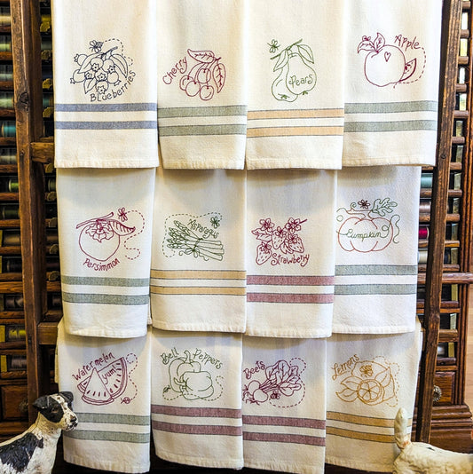 Fruit & Veggie Tea Towel Collection - Hand Embroidery Pattern - Download
