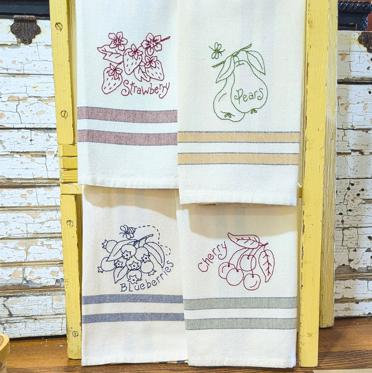 Fruit & Veggie Tea Towel Collection - Hand Embroidery Pattern - Download