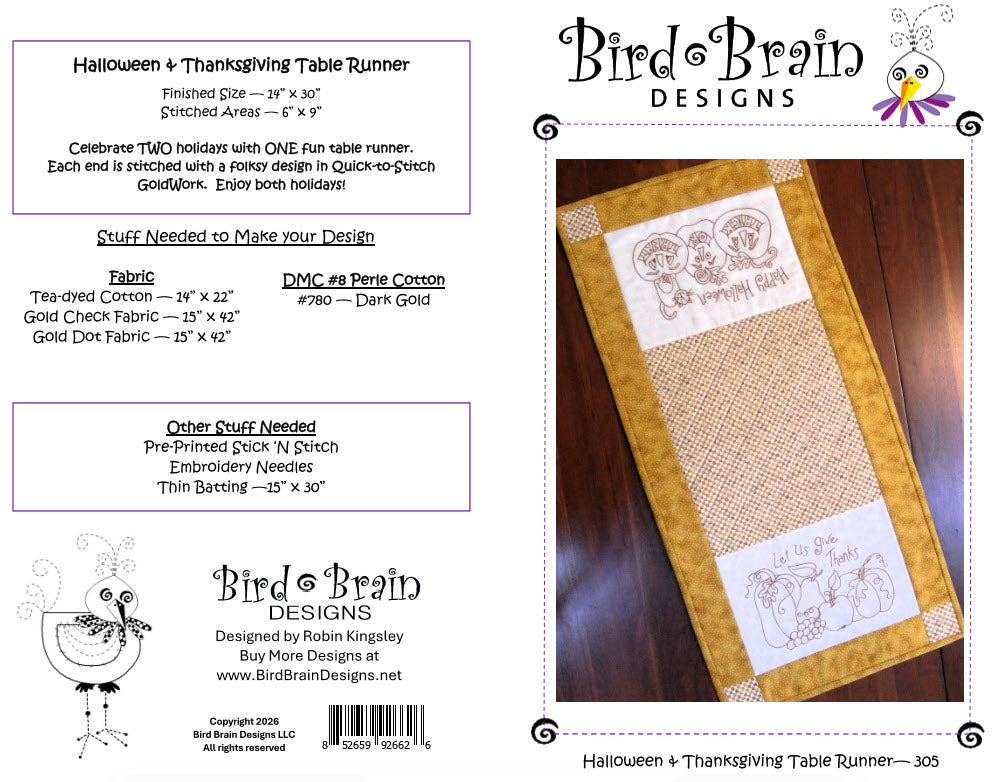 Halloween & Thanksgiving Table Runner - Hand Embroidery Pattern - Download