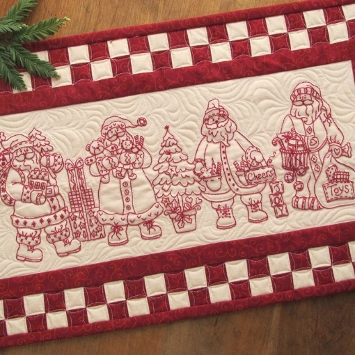 Santa Quartet! Table Runner - Machine Embroidery Pattern