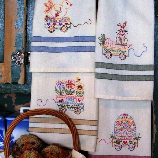 Easter Tea Towels - Hand Embroidery Pattern - Shipped