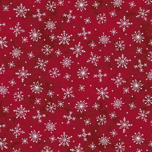White Snowflakes on Dark Red 1 mil PUL Fabric - Made in the USA