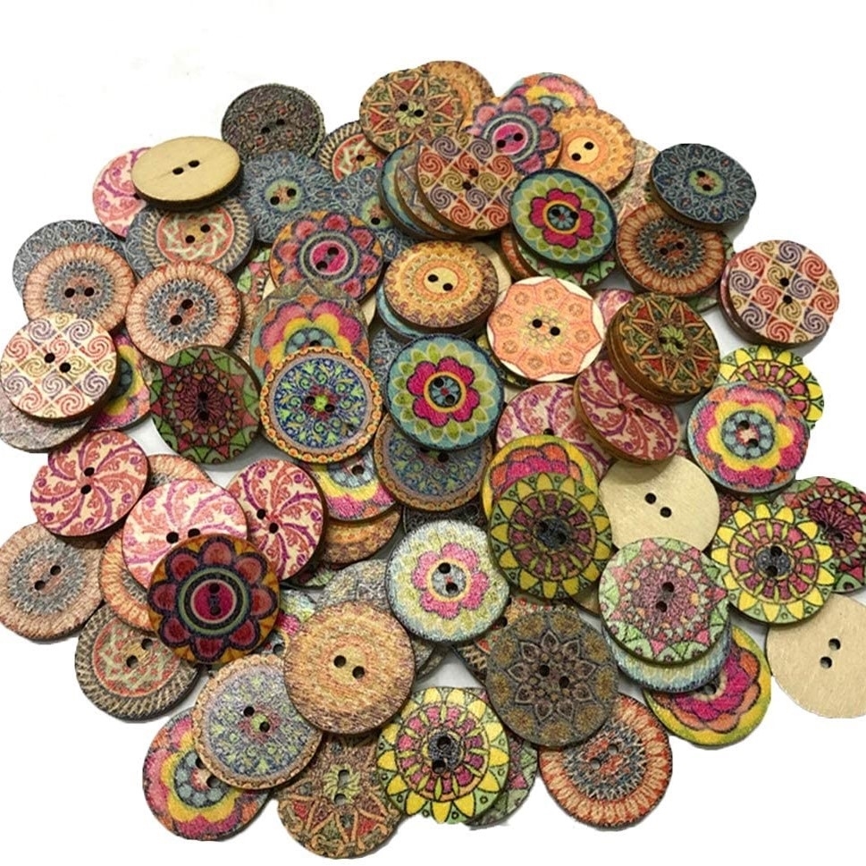 12 Vintage-look Wooden Buttons (approx. 3/4