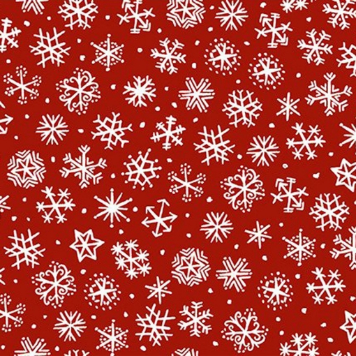 White snowflakes falling on a red background